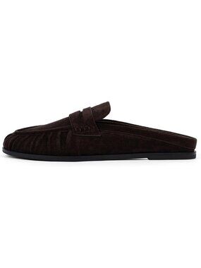 Women Suede Chocolate Comfort Loafer Slingback Flats Ruched Toe Backless Slip-On